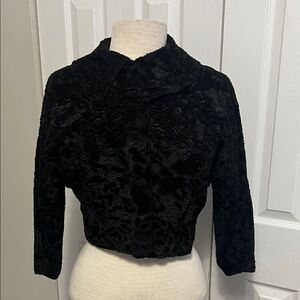 Glentex Vintage Black Faux Fur Cropped Jacket Size Small